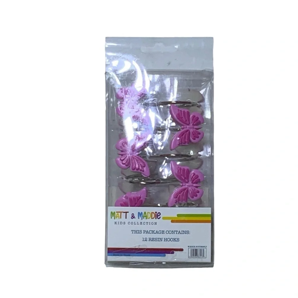 Matt & Maddie Butterfly Shower Hooks Kids Winnie Collection Barbie Pink 12 Piece